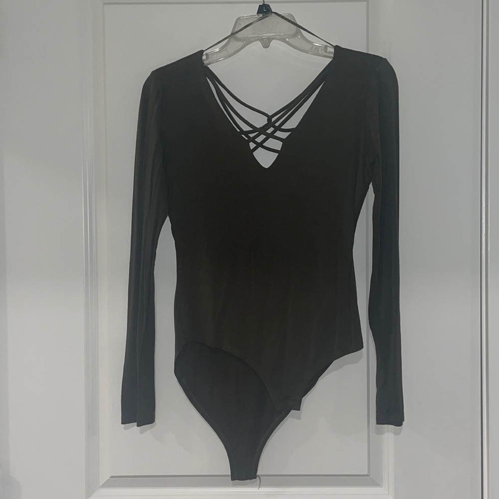 Olive green, medium, long sleeve body suit.